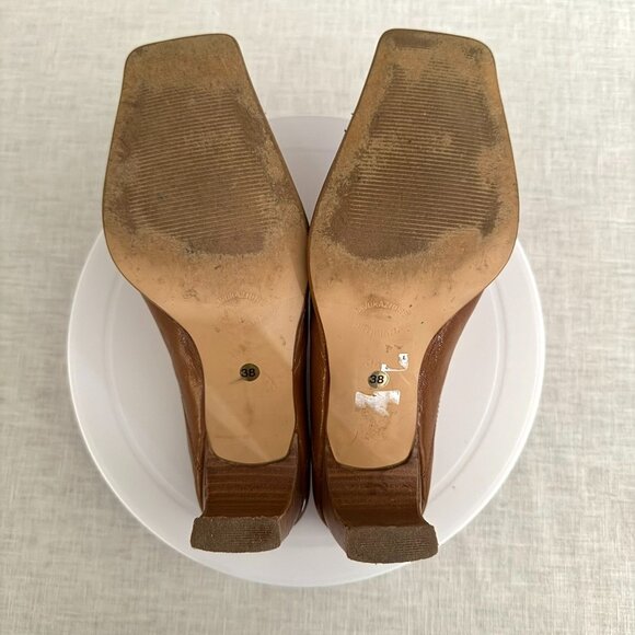 YKX and Co Brown Leather Square Toe Heeled Mules Size 7.5 Shoes - Picture 3 of 12